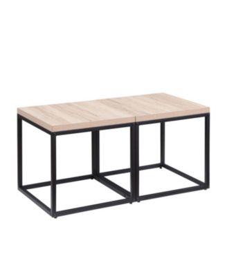 Oak End Table Set (2) - Wood & Metal Nightstand