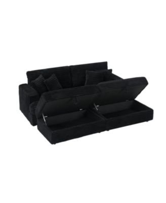 Black Corduroy Sofa w/ Storage Legs & Pillows