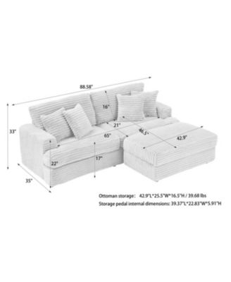 Orange Corduroy Sofa w/ Storage Leg & Pillows