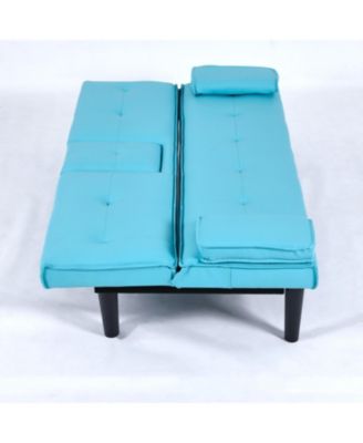 67" Blue PVC Sofa Bed - Foldable with Cup Holder