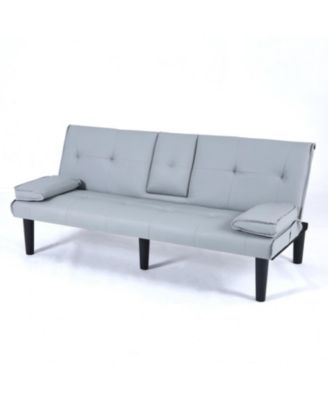 67" PVC Sofa Bed with Foldable Design & Cup Holders