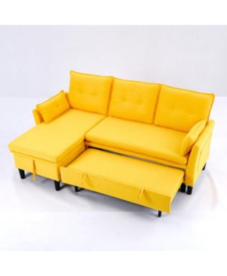  L-Shaped Sectional Sofa w/ Storage - Yellow Cotton-Linen
