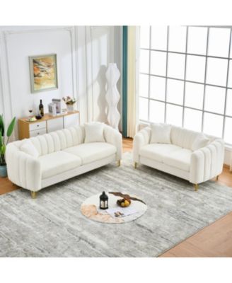 Oversized Chenille Sofa, Modern Tufted Couch, Gold Legs (Beige)