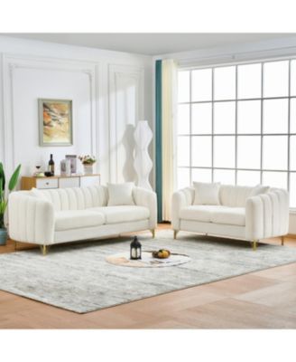 Oversized Chenille Sofa, Modern Tufted Couch, Gold Legs (Beige)