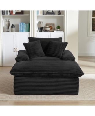 Streamdale Modern Cushioned Sofa with Footrest - Black
