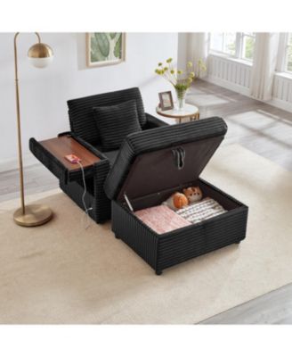 Fluffy Corduroy Lazy Sofa w/ Ottoman, Table & Storage