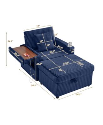 Fluffy Corduroy Lazy Sofa w/ Ottoman, Table & Storage