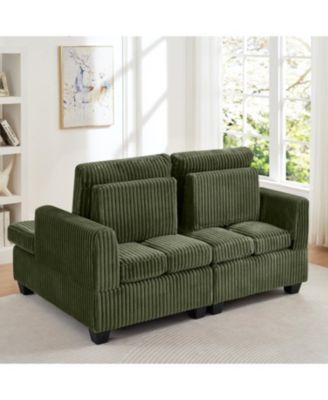 Fluffy Corduroy Loveseat Sofa with Adjustable Back