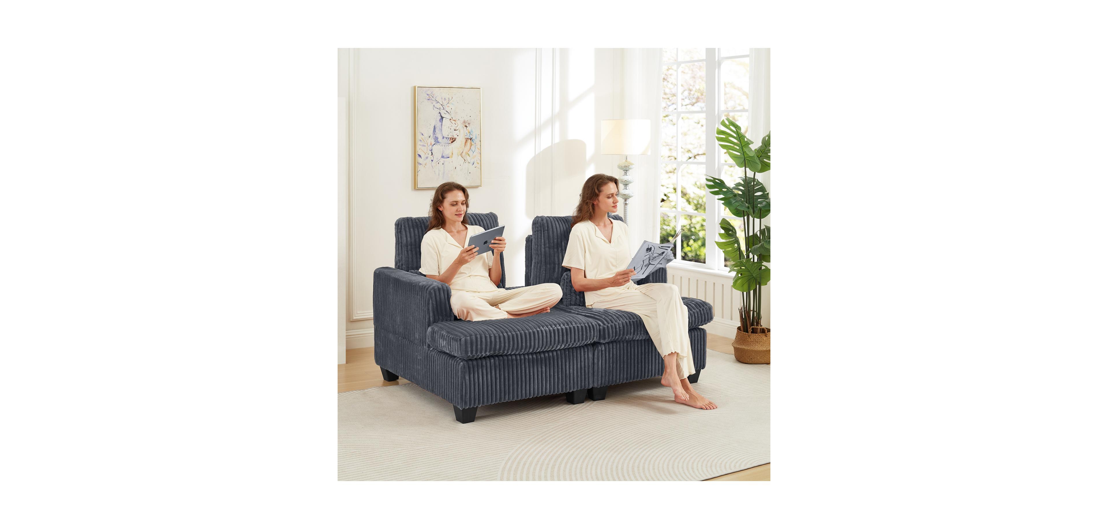Streamdale Furniture Fluffy Corduroy Loveseat Sofa with Adjustable Back
