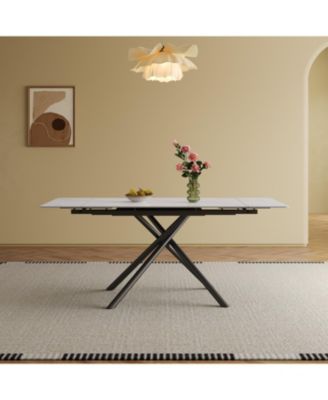 Retractable Sintered Stone Dining Table, Black Legs, 83", 6-8 Seats.