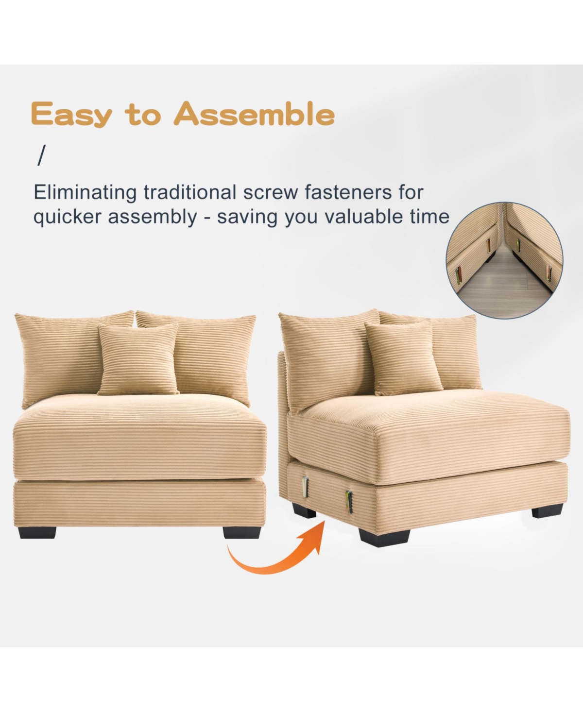 Streamdale Furniture Oversized Modular Sectional (with Ottoman) Corduroy Cloud Design Couch