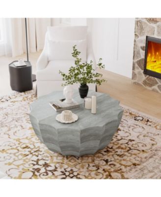 Streamdale 35" Modern Waterproof MgO Cement Coffee Table (Marble White)