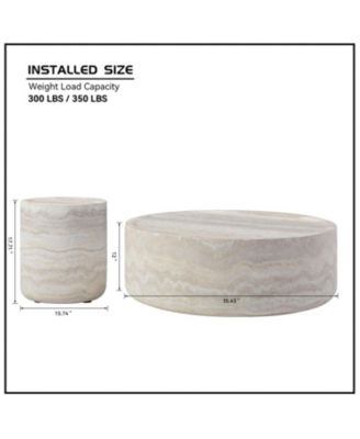  Faux Travertine Coffee Tables - Set of 2, Round, No Assembly