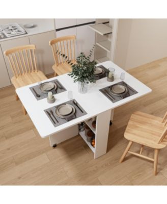 Foldable 51.18" white table for small families display or home use.
