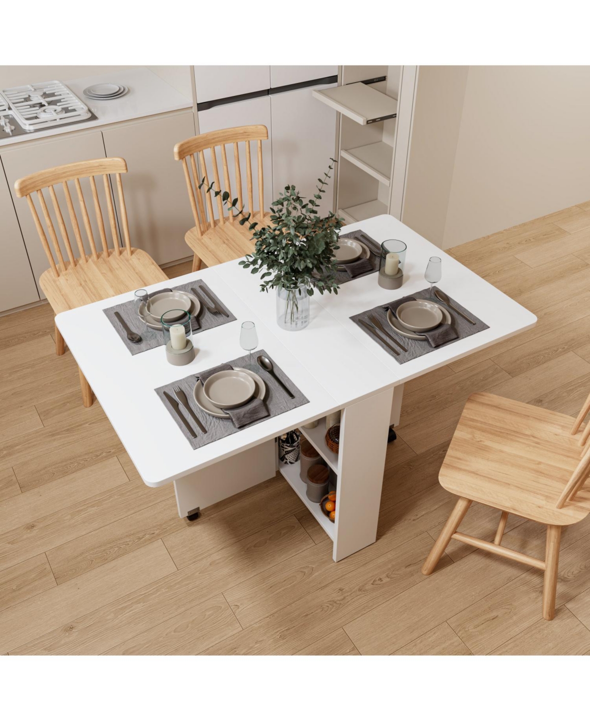 Streamdale Foldable 51.18" white table for small families display or home use.