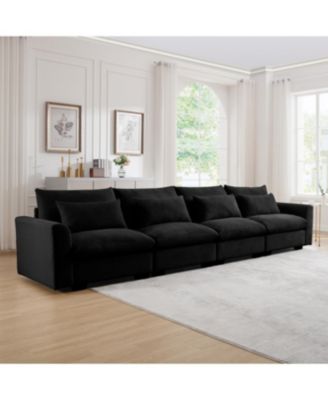 4 Seater Black Corduroy Couch with 4 Pillows
