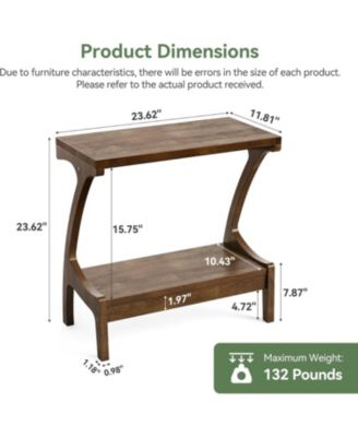 Solid Wood End Table Set of 2 with 2-Tier Storage Shelf, Narrow Side Table for Living Room, Bedroom, Small Spaces, Natural Wood