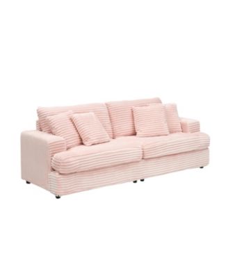 79" Pink Corduroy Sofa with Toss Pillows