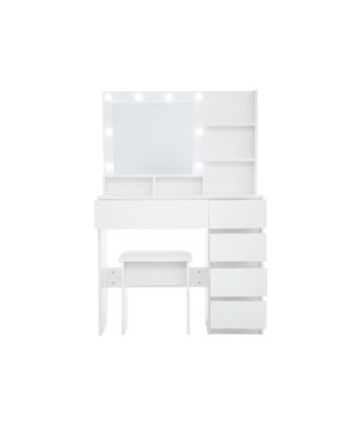 Vanity Desk with Mirror, Storage, Power Strip & Lighting