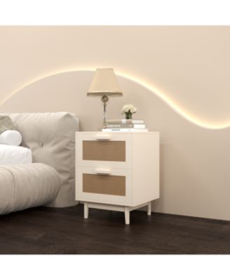 Rattan End Table with Storage Drawers