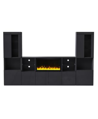 Modern TV Stand with Non-Heating Electric Fireplace, LED Lights, and Tempered Glass Shelves for up to 75" TVs