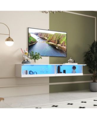 180 Wall Mounted Floating 80" TV Stand with 20 Color LEDs and Charging Station