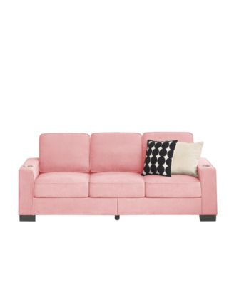 83.86"Snowfleece Fabric sofa,Modern Compressed Couch,3-Seater Sofa, Furniture for Living Room,Bedroom,office, Pink