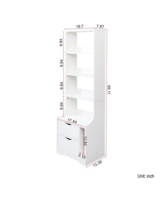 Night Stand with Bookshelf, Night Stand with 2 Storage Drawers for Bedroom