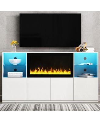 Modern TV Stand with Electric Fireplace & LED Light