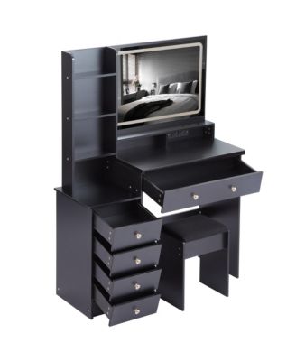 Large Vanity Table with Charging Station and LED Mirror (41