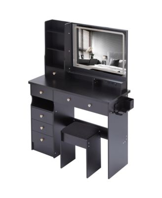 Streamdale Vanity Table with Stool and Power Station, Extra Large LED Mirror, Hair Dryer Stand