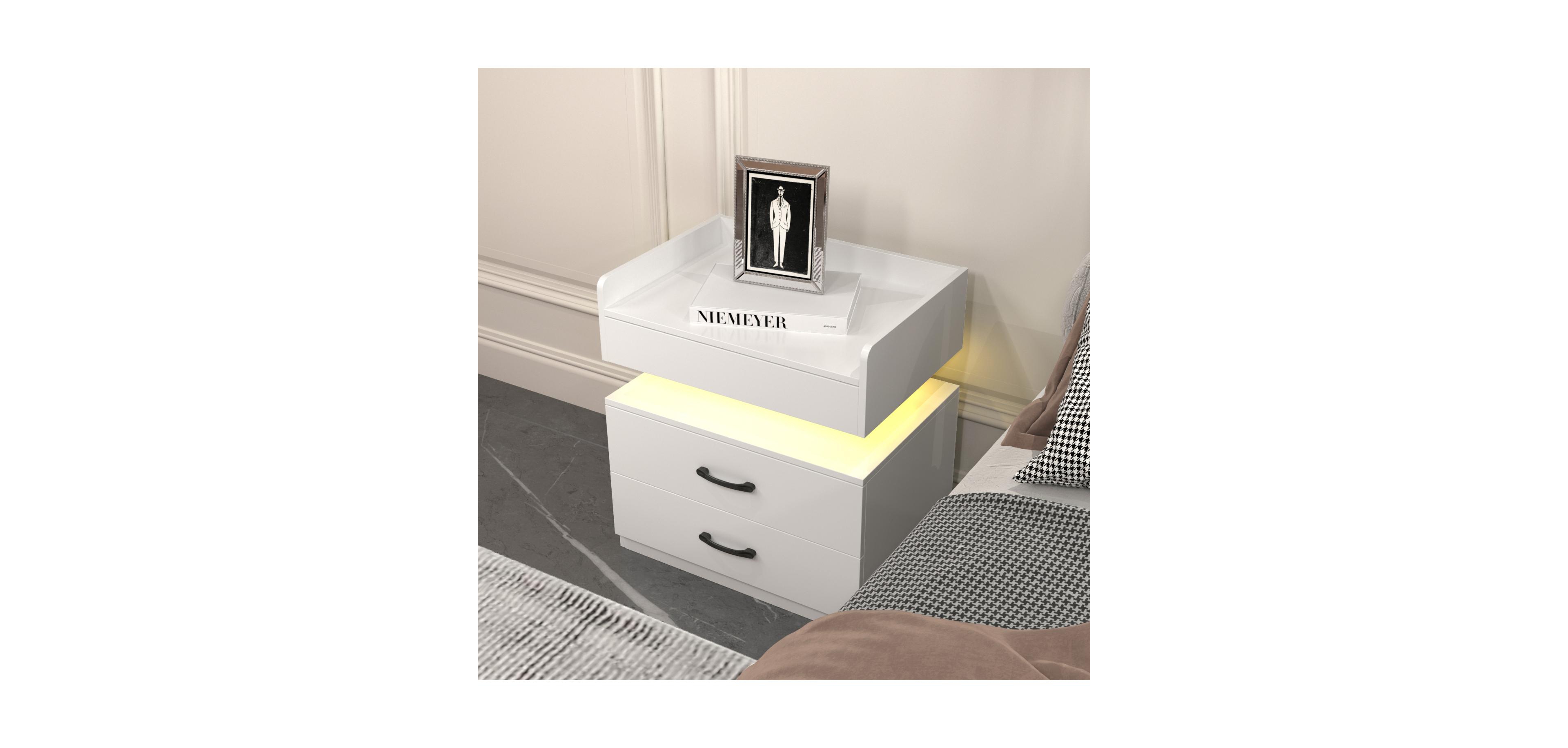 Streamdale Furniture Led Nightstand with 2 Drawers and Storage