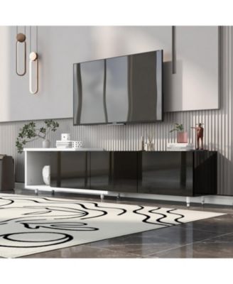 70.1"-100" Modern Stylish ExtendableTV Stand TV Cabinet for 80+inch TV, Black+White