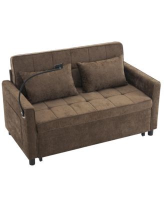 Loveseat Sofa Bed with Reversible Backrest, Side Pockets, USB Ports and Phone Holder