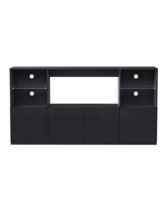 High Gloss TV Stand with LED Lights, Large Storage & Tempered Glass Shelves (Black, 67"Wx13.7"D)