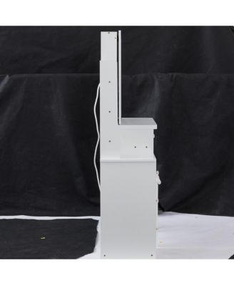 Streamdale Multifunctional Bedside Vanity Table with - LED Mirror - Power Station - Hair Dryer Bracket - Cushioned Stool