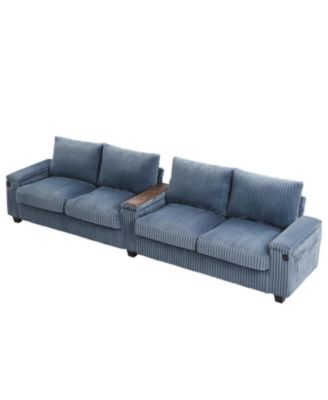 Corduroy Sofa Couch 133" w/ USB Storage & Cup Holders