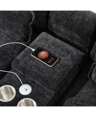 U-Shaped Sectional Sofa with USB & Cup Holders