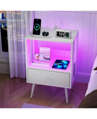 Nightstand with Charging LED & Fabric Drawers