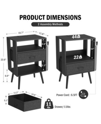 Nightstand with Charging LED & Fabric Drawers