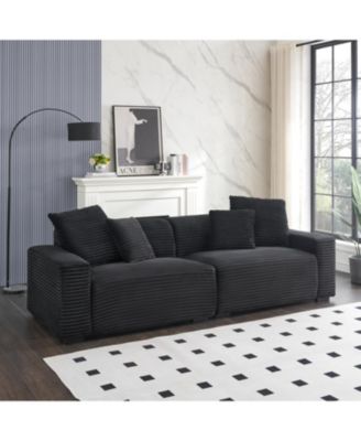 Black Corduroy 4-Seat Sofa with Pillows