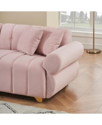 89" Flannelette Metal Feet Sofa Set with Throw Pillows