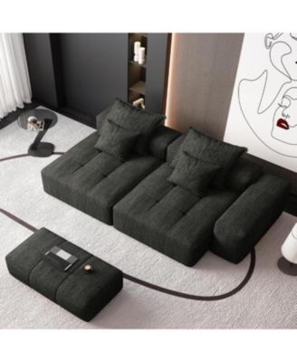 Modern Oversized Modular Sectional Sofa Chenille Fabric Black