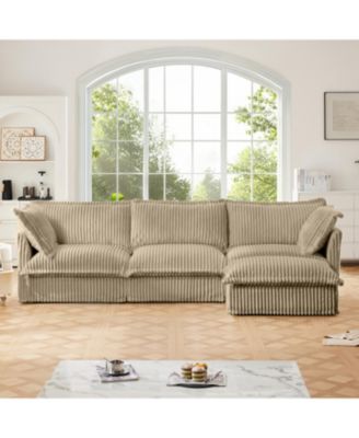 L-Shaped Slipcovered Sectional Sofa Camel Corduroy