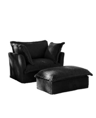 Corduroy Armchair Set with Ottoman