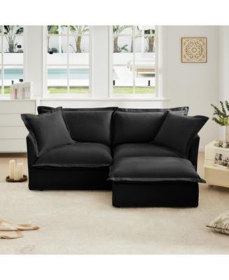 Slipcovered Sectional Sofa with Ottoman - Black