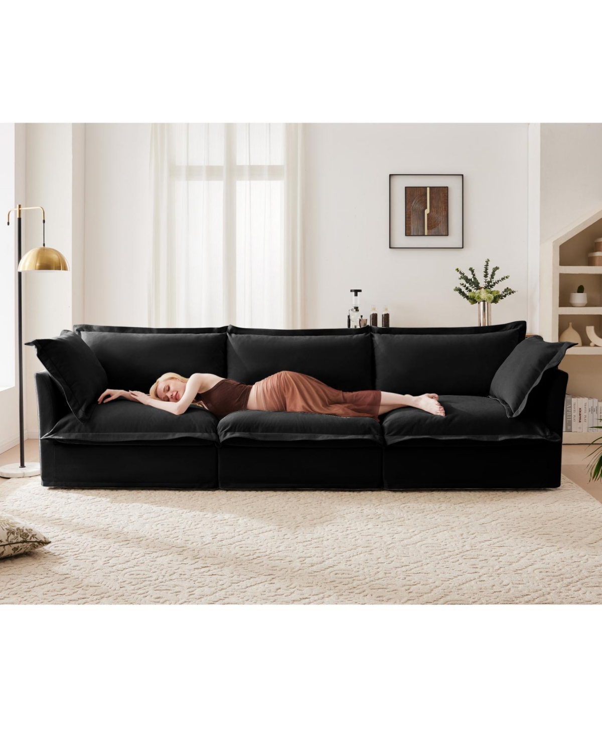 Streamdale Furniture Chenille Fleece Deep Seat Sofa - Black