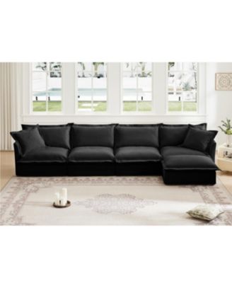 Slipcovered L Shape Chenille Sectional Sofa Couch - Black
