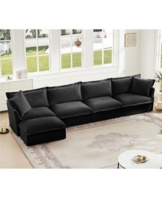 Slipcovered L Shape Chenille Sectional Sofa Couch - Black