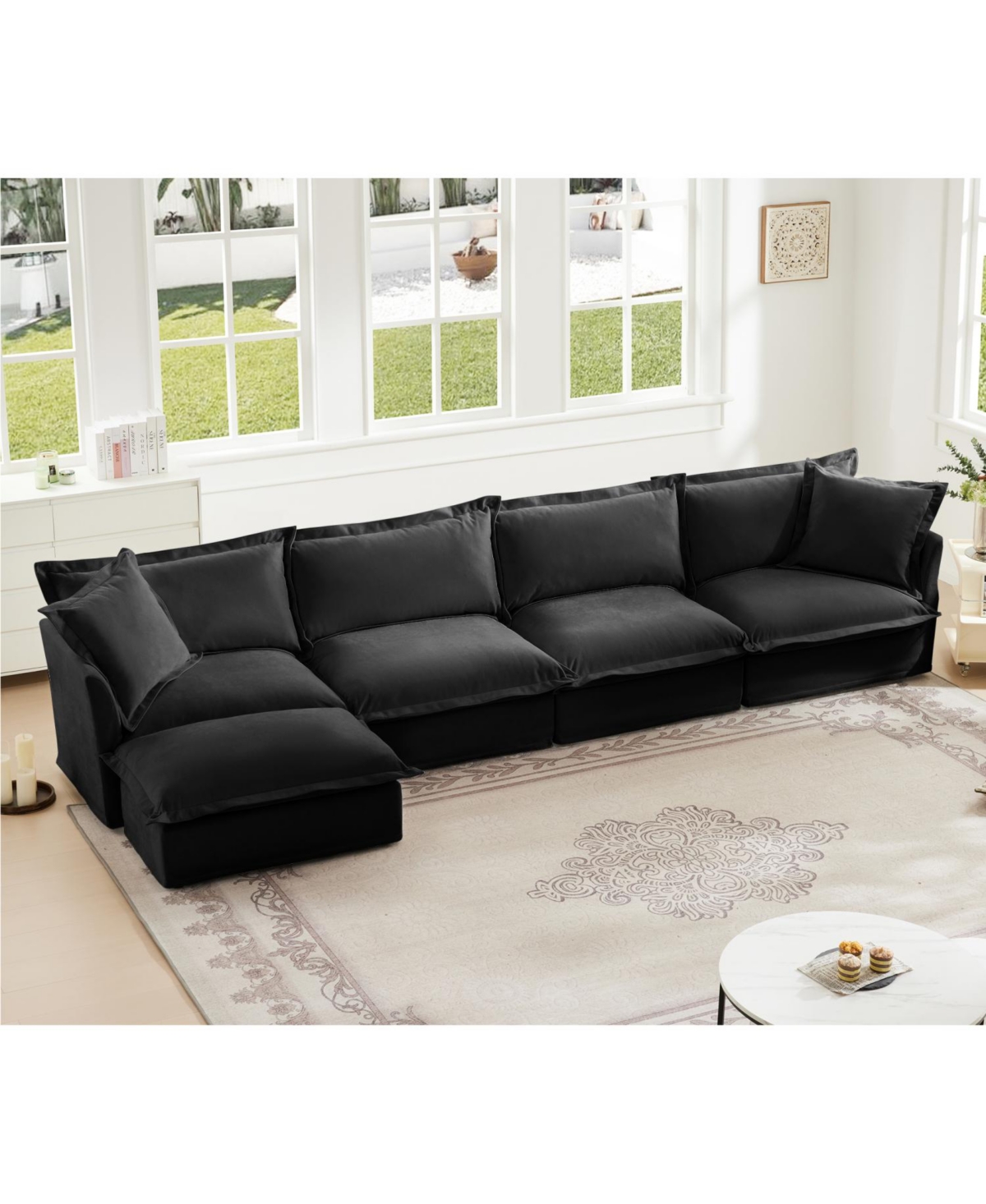 Streamdale Furniture Slipcovered L Shape Chenille Sectional Sofa Couch - Black